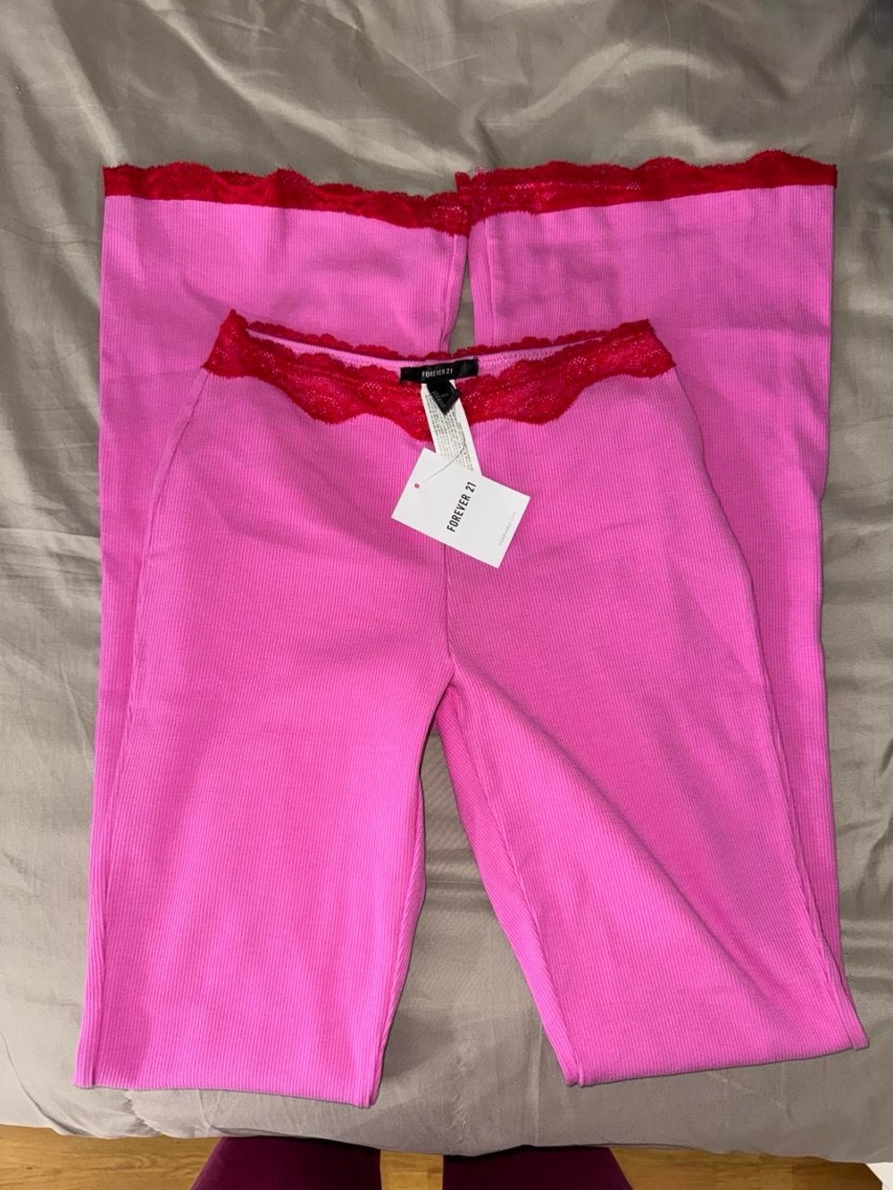 Forever 21 Pink Leggings with Red Lace Trim